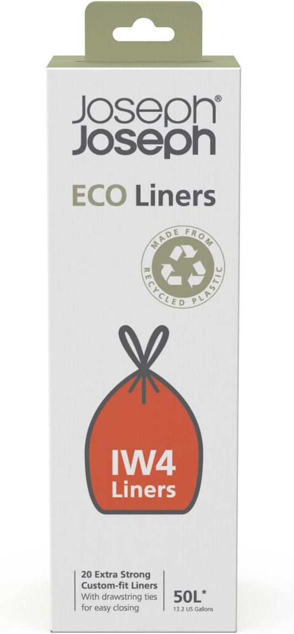 Joseph Joseph Eco Trash Bags, Extra Strong Recycled Plastic, 13.2 Gallons, Grey, with Drawstring