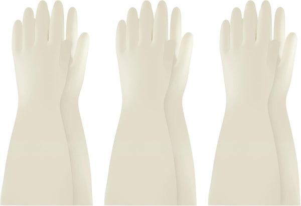 BOOMJOY Nitrile Cleaning Gloves, Long Cuff Heavy Duty Reusable Medium Gloves for Kitchen, Bathroom, Gardening, White, 3