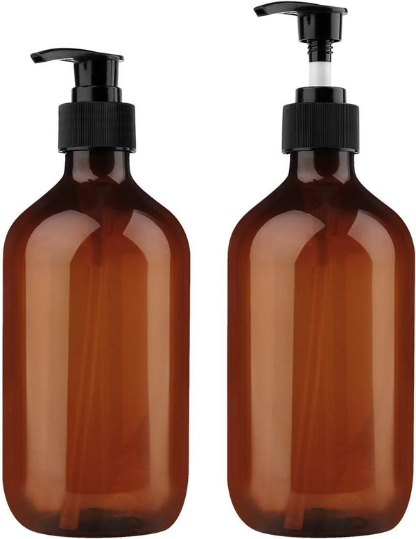 Yebeauty Empty Pump Bottle Dispenser, 17oz/500ml Brown Lotion Soap Shampoo Pump Bottles, Pack of 2