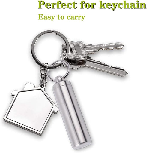 Keychain Pill Holder Container, Portable Waterproof Single Chamber Stainless Steel Pill Box for Outdoor Travel Camping