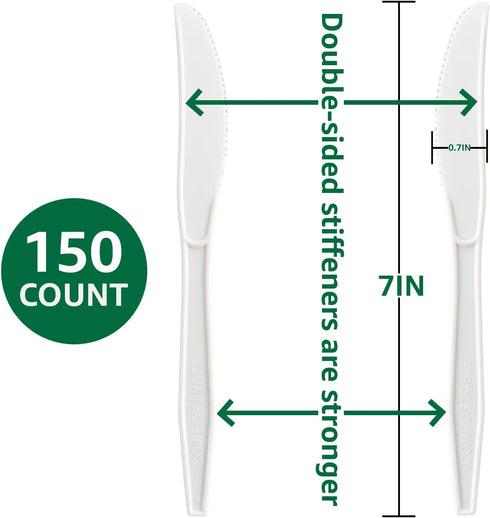 100% Compostable Heavyweight Utensils - No Plastic Knives, Forks, Spoons, Eco-Friendly Flatware for Parties, Weddings