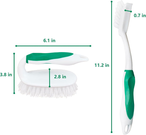 Scrub Brush Kit, 4 Pack Deep Cleaning Brush Set - 2 Scrub Brushes, 2 Tile and Grout Brushes with Scraper