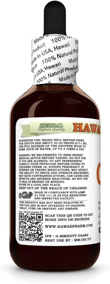 Hawaii Pharm 2 fl.oz Oat Alcohol-Free Liquid Extract, Oat (Avena Sativa) Dried Grain Glycerite Natural Herbal