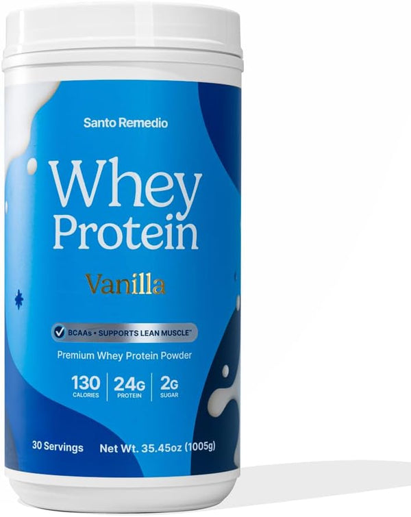 Santo Remedio Vanilla Whey Protein, Premium Whey Protein Powder, 24g Protein per Serving, 30 Servings