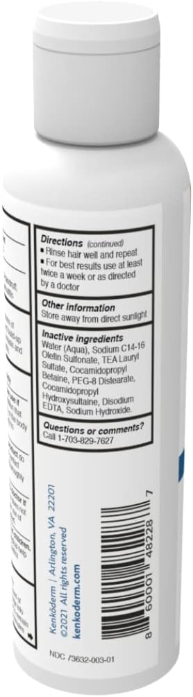 Kenkoderm Psoriasis Shampoo, 4 Oz, 3% Salicylic Acid, Anti Dandruff & Seborrheic Dermatitis, Fragrance Free,