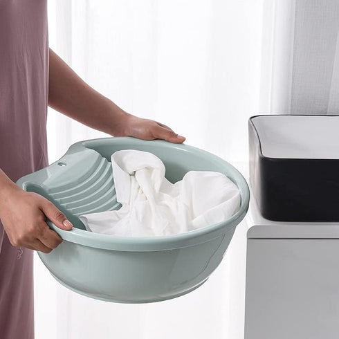 SOUJOY 2 Pack Washboard Basin: Plastic Non-Slip Washtub with Integrated Washboard for Hand Washing Clothes.