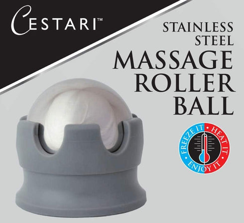Cestari Stainless Steel Ice Hot Cold Roller for Pain Relief, Foot Massage Ball with Silicone Holder, Gray