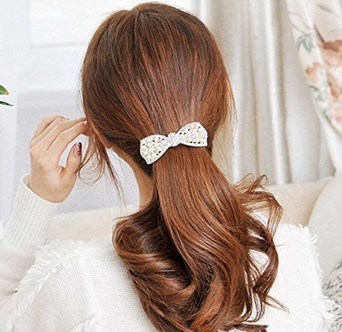 Silver Korean Style Hair Barrettes with Crystal Rhinestones and Butterfly Pearls Hair Clips for Women (1Pcs)