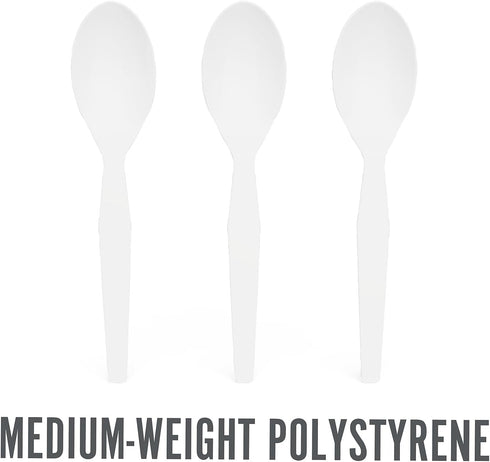 Pack 1000, Perk Plastic Spoons, Medium-Weight Disposable Silverware, Perfect For Breakfast, Snacks, Desserts, of White