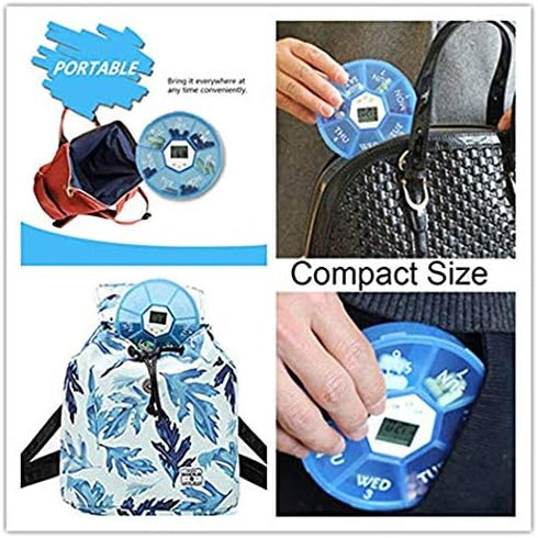 LongStone 2PCS 7 Days Digital Pill Organizer with Alarm Reminder Weekly Pill Box Medicine Storage Box (Blue)