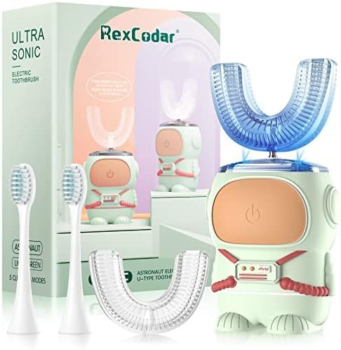 Ultrasonic Kid's U-Shaped Electric Toothbrush, IPX7 Waterproof, 5 Cleaning Modes, 60S Smart Reminder (Cartoon
