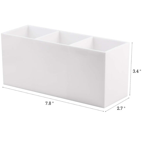 Makeup Brush Holder Organizer - 3 Slots Cosmetic Brushes Storage Container for Vanity (White)