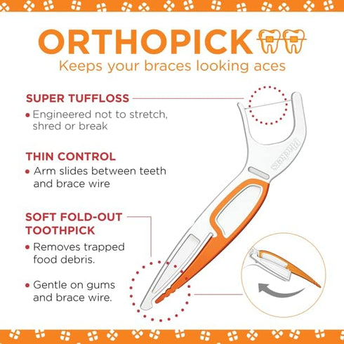 Plackers Orthopick Flosser for Braces, 24 Count, (Pack of 2)