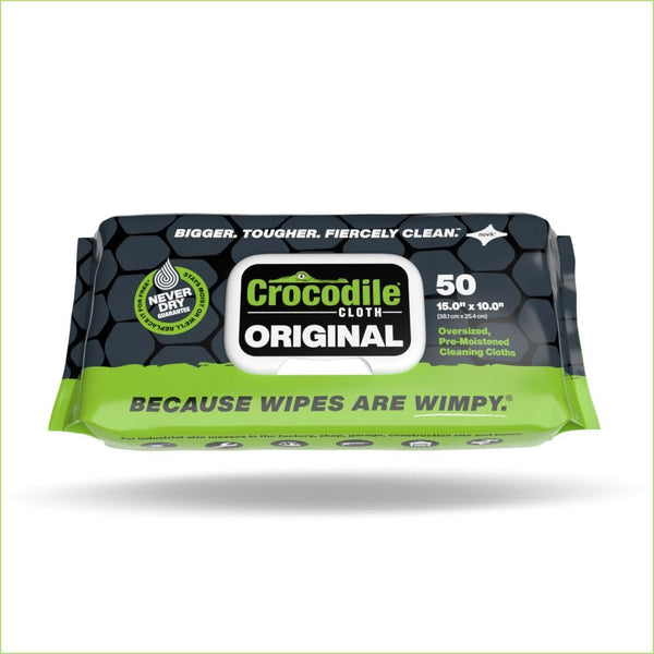 Crocodile Cloth Original - 50 Cleaning Wipes, 10" X 15", Large, Moist, Absorbent, Safe on Skin and Surfaces