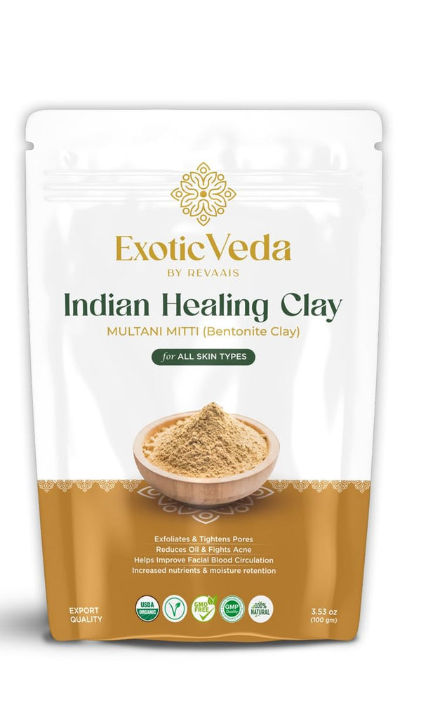Multani Mitti Powder Fullers Earth Clay - 100% Pure Natural Indian Clay for Face Masks and Body Scrubs (100g)