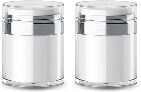 Refillable Airless Pump Jars, Empty Acrylic Cosmetic Containers for Thick Moisturizer, 2 Pack, 1 oz, White.