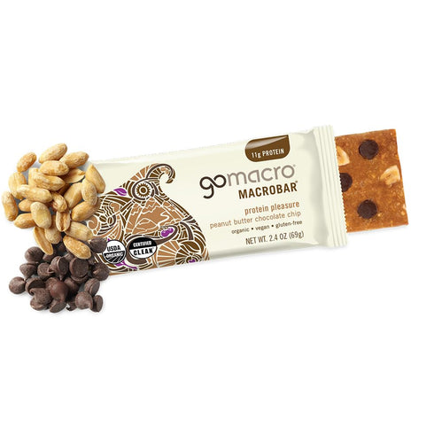GoMacro MacroBar Organic Vegan Protein Bars - Peanut Butter Chocolate Chip, 2.4 Ounce Bars, 12 Count