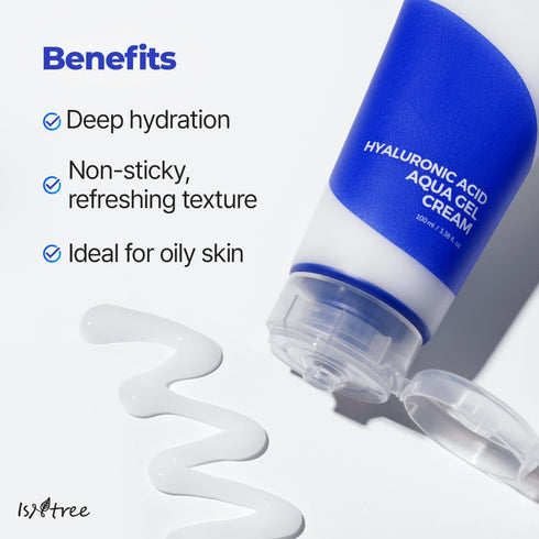 IsNtree Hyaluronic Acid Aqua Gel Cream 100ml, Korean Skincare, Lightweight Moisturizer for Oily to Combination Skin