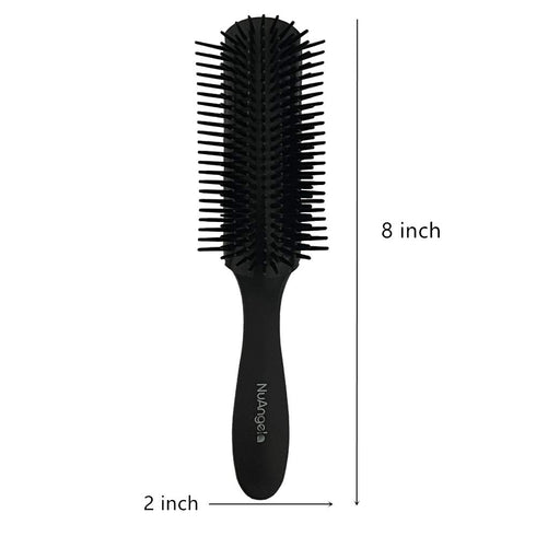 NuAngela Cushion 9 Row Nylon Bristle Brush for Curly Hair, Easy Clean Styling Hairbrush for Detangling