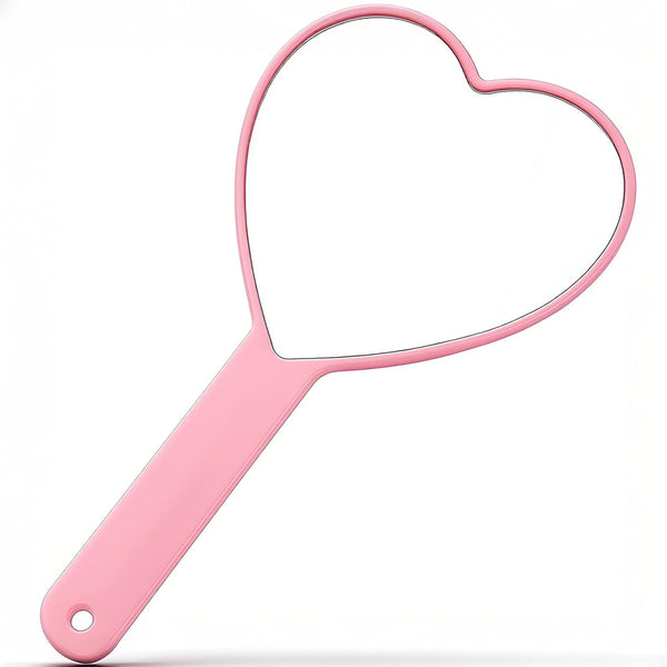 TBWHL Heart-Shaped Travel Handheld Mirror, Portable Personal Cosmetic Hand Mirror for Shaving, Pink