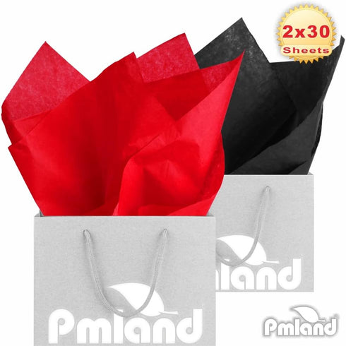 PMLAND Gift Wrapping Tissue Paper - Black and Red, 20 Inches x 26 Inches, 60 Sheets