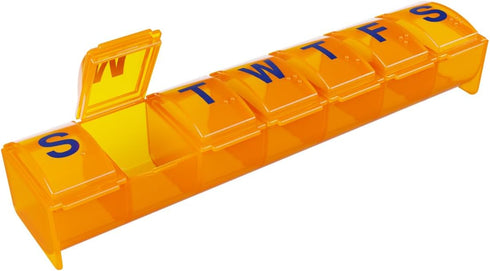 EZY DOSE Weekly (7-Day) Pill Case, Medicine Planner, Large Contoured Compartments, Amber Lids