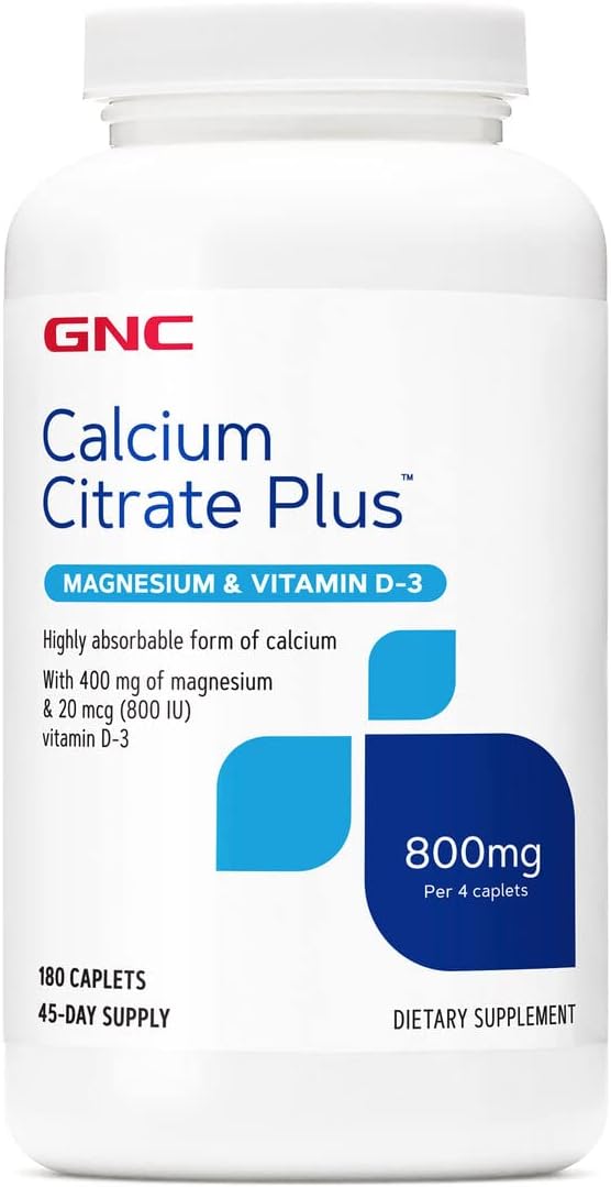 GNC Calcium Citrate Plus Magnesium & Vitamin D-3 800mg, Highly Absorbable Calcium, 180 Count