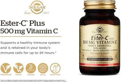 Solgar Ester-C Plus 500 mg Vitamin C, 250 Vegetable Capsules, Non-Acidic Antioxidant & Immune Support