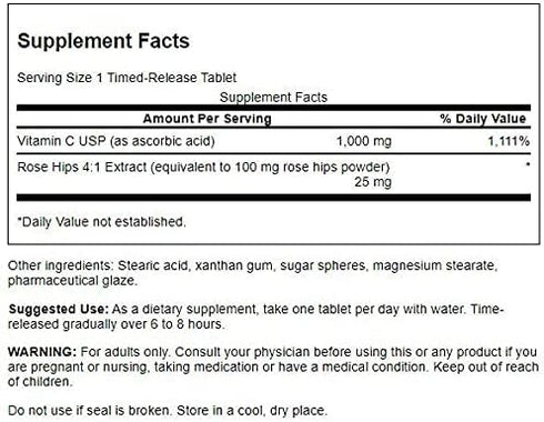Swanson Timed-Release Vitamin C with Rose Hips Immune System Support Skin Cardiovascular Health Antioxidant Supplement 1000 mg 250 Tablets