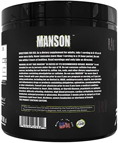 DARK METAL Inc. Manson High Stim Pre Workout Powder, Energy Focus Strength, Blue Raspberry, 35 Servings