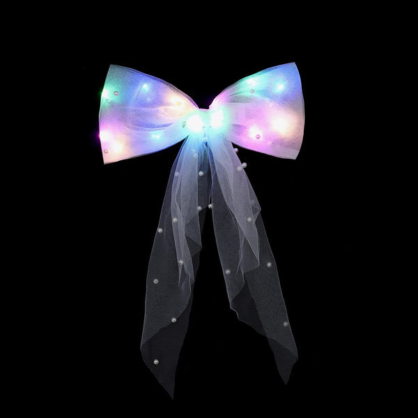 Jeairts Led Veil Bridal Bow Clip, Glowing White Tulle Hair Piece with Clip, Bachelorette Party Accessories for Women