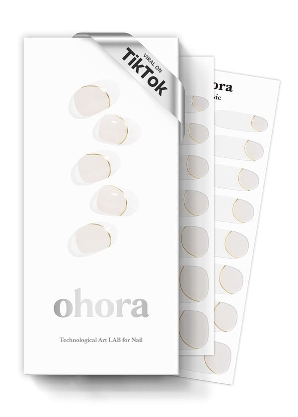 ohora Semi Cured Gel Nail Strips (N Sylph) - White French, Works with Any UV/LED Lamps, Salon-Quality