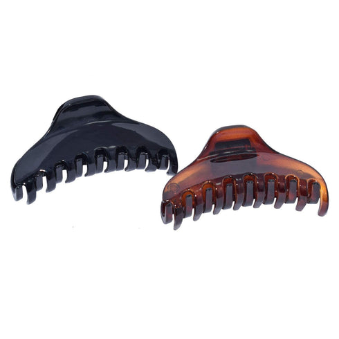 Parcelona French Skinny Boss Small 2 1/4" Black N Shell Celluloid Acetate Claw Clips Set of 2 for Fine Hair