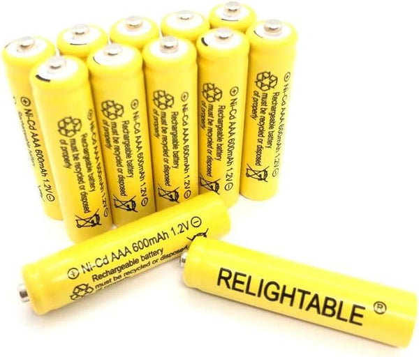 AAA Size NiCd 600mAh 1.2V Rechargeable Batteries for Solar Lamp, 12-PCS Yellow