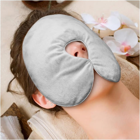 Heated Face Mask - Microwave Heating Pad for Sinus, Migraine, and Headache Relief, Hot Cold Use with Washable Cover -
