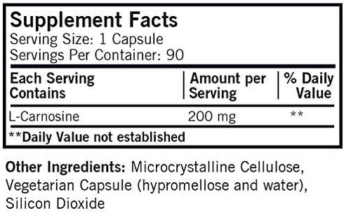 Kirkman L-Carnosine 200 mg, Hypoallergenic, 90 Vegetarian Capsules, Gluten Free