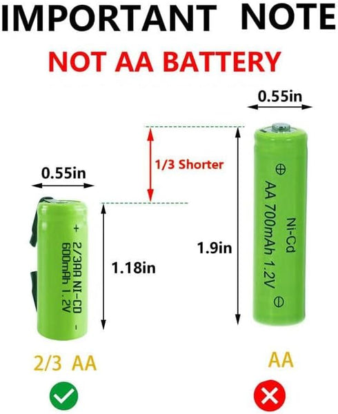 AA Ni-Cd 1.2V 2/3AA 600mAh Rechargeable Battery - 6pcs Green