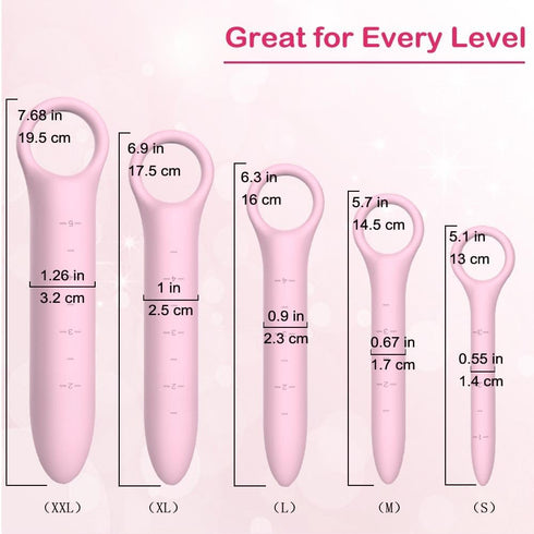 QoQiu 5-Pack Silicone Dilators for Pelvic Floor for Women with Fine Scales, Pink with Storage Bag, Pelvic Wand