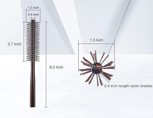 Small Round Brush for Short Hair, 1.3 Inch Mini Quiff Roller with Soft Nylon Bristle for Styling and Volume