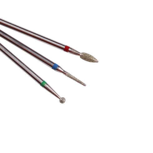 MZCMSL 3pcs Diamond Cuticle Drill Bits - Professional Manicure Drill Bit Kit (Needle, Ball, Bullet) 3/32 Shank