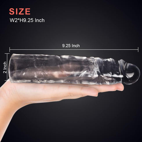 Reusable Clear Penis Sleeve Extender Realistic Textured Cock Extender Body-Safe Stretchy Ultra-Soft Material Cock