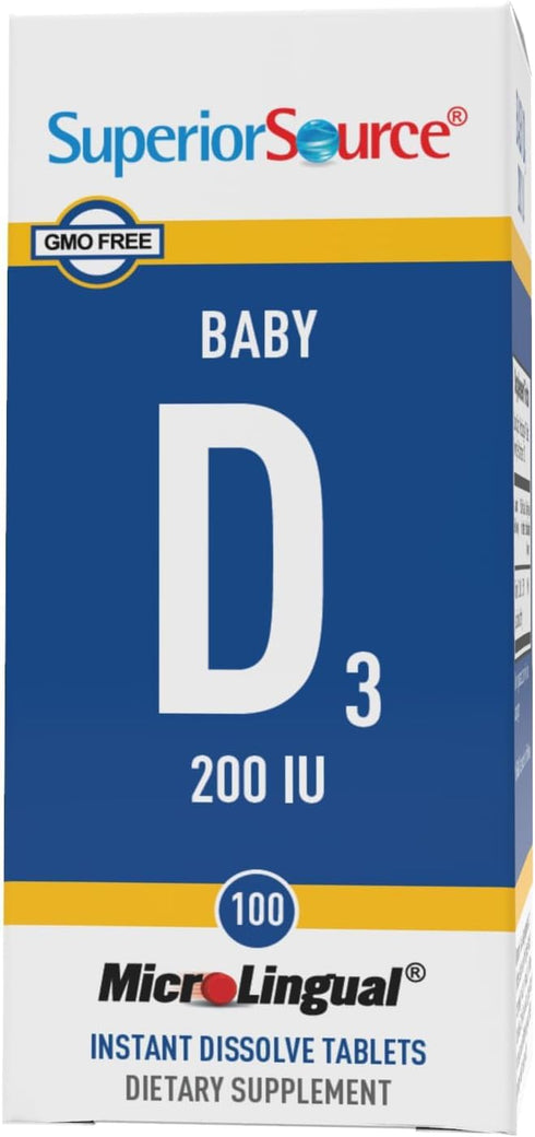 Superior Source Baby Vitamin D3 200 IU, Quick Dissolve Tablets, 100 Count for Strong Bones and Immune Support