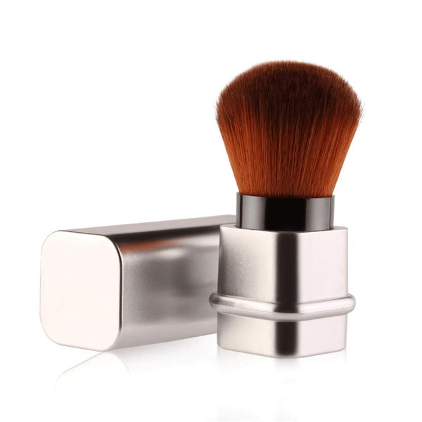 Retractable Kabuki Makeup Brushes, Professional Foundation, Powder, Blush, Bronzer Brush with Cover - Silvery
