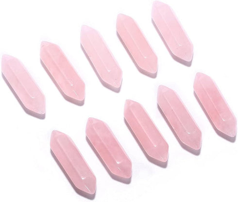 Rose Quartz Crystal 10 PCS Hexagonal Healing Reiki Stone Pendant for Jewelry Making
