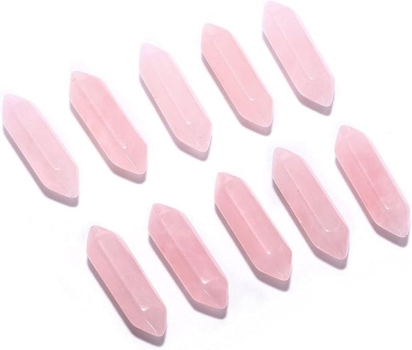Rose Quartz Crystal 10 PCS Hexagonal Healing Reiki Stone Pendant for Jewelry Making