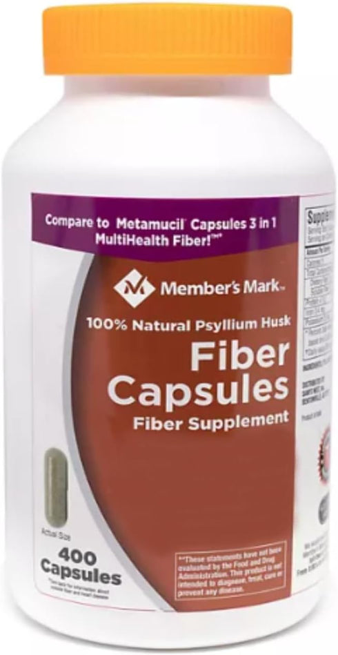 Member's Mark 100% Natural Psyllium Husk Fiber Capsules, Digestive Health, 400 Count