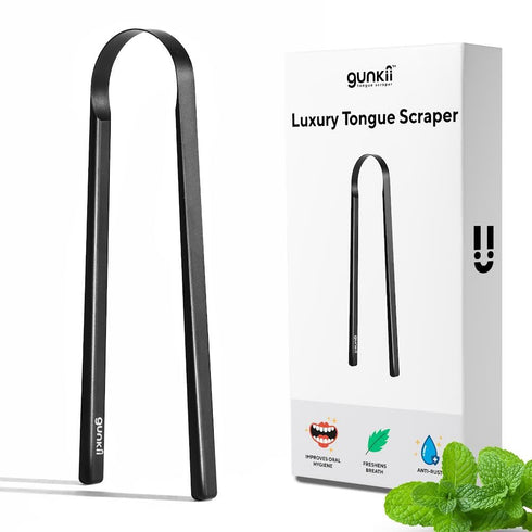 Tongue Scraper - Metal Tongue Cleaner for Adults and Kids, Fights Bad Breath, Luxury Black