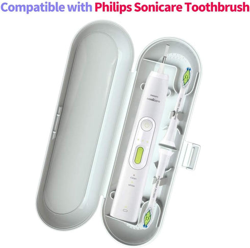 Toothbrush Travel Case Compatible with Philips Sonicare Electric Toothbrush & 6Pcs Reusable Head Covers (White)
