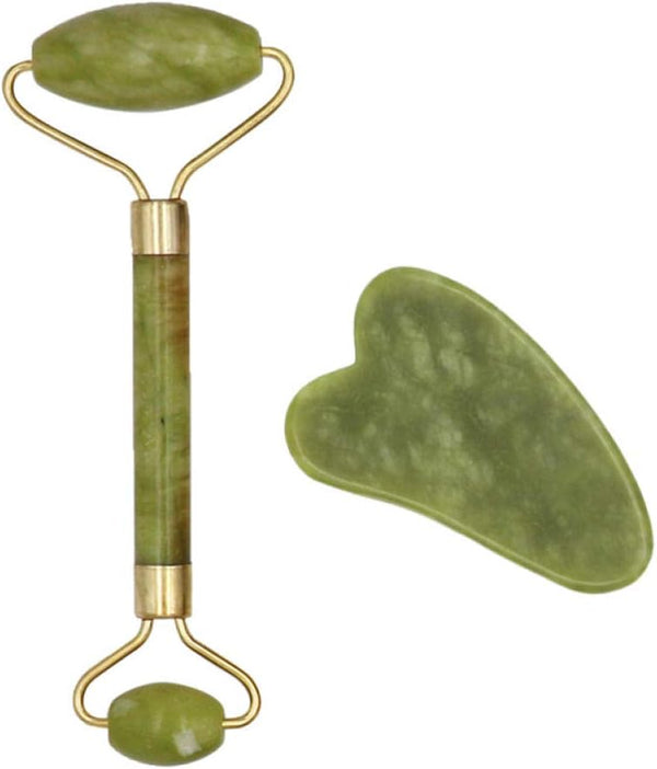 LadyCent Facial Massage Roller Guasha Board, Double Heads Jade Stone Face Eye Lift