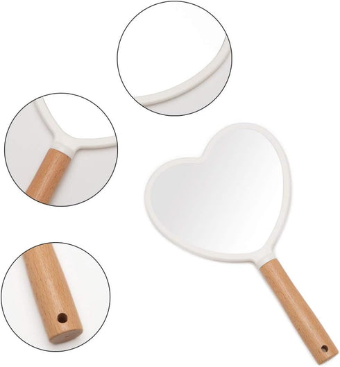 YEAKE Hand Held Mirror with Handle for Makeup - Small Cute Wood Hand Mirror for Shaving, Single-Sided Portable Travel